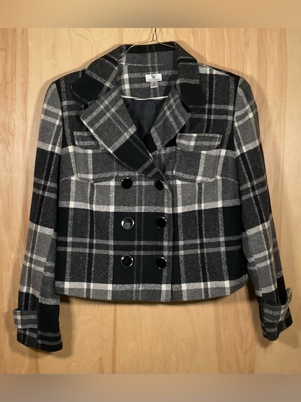 Worthington Plaid Cropped Jacket Wool Blend - EUC